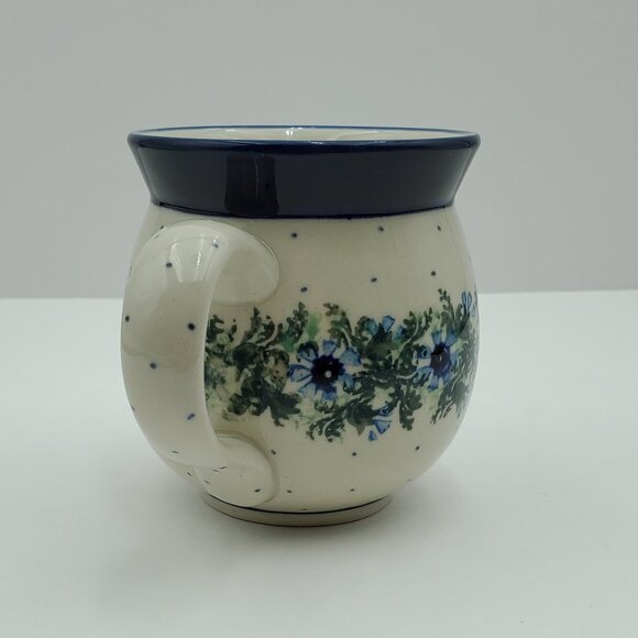 Polish Pottery Dotted Violet Bubble Mug Blue Flowers & Dots Round Mug - Picture 5 of 8